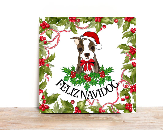 Christmas Wreath Sign, Feliz Navidog Square Metal Sign, Sign For Wreath,Desert Wreath Signs