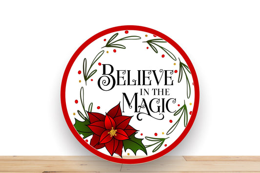 Believe In The Magic Wreath Sign, Poinsettia Wreath, Christmas Wreath Sign, Round Metal Wreath Sign, Sign For Wreath, Desert Wreath Signs