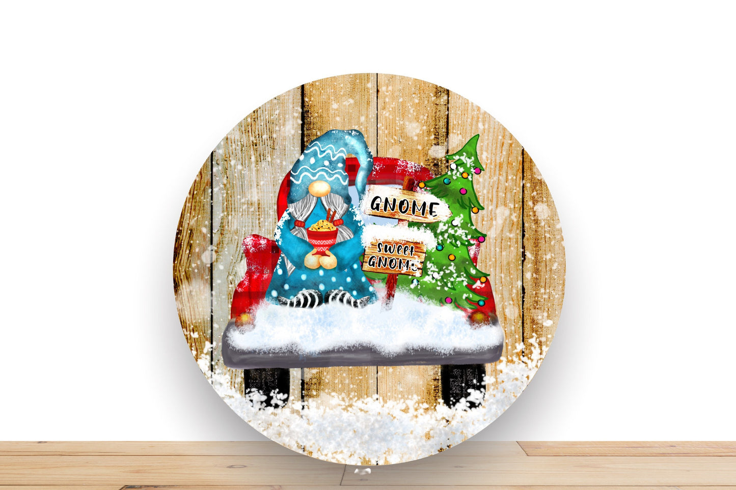 Christmas Gnome Wreath Sign, Merry Christmas Round Metal Sign, Sign For Wreath, Deserts Wreath Signs