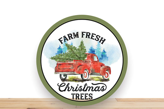 Christmas Wreath Sign, Red Truck Farm Fresh Christmas Trees Sign, Round Metal Wreath Sign, Sign For Wreath, Desert Wreath Signs