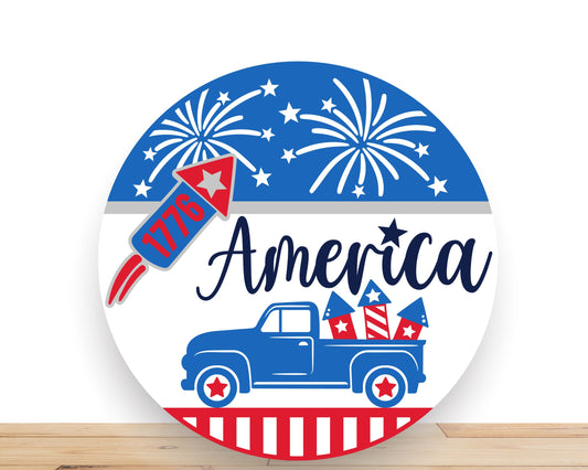 Patriotic Wreath Sign, America Truck Round Metal Sign, Desert Wreath Signs