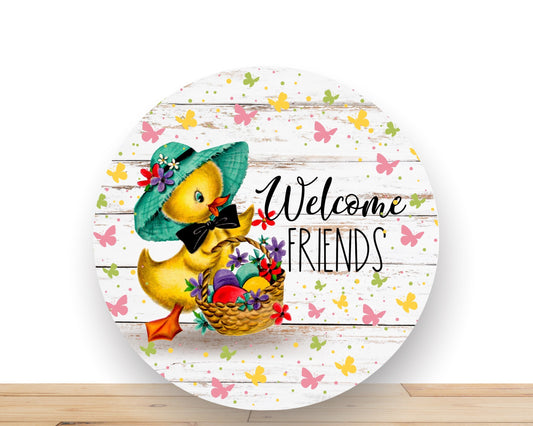 Vintage Easter Wreath Sign, Welcome Friends Round Metal Sign, Sign For Wreath, Desert Wreath Signs