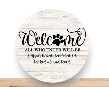 Welcome Dog Wreath Sign, Dog Round Metal Sign, Sign For Wreath, Desert Wreath Signs