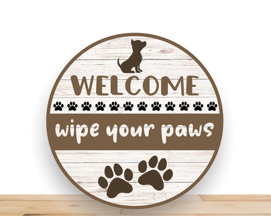 Welcome Dog Wreath Sign, Welcome Wipe Your Paws Round Metal Sign, Sign For Wreath, Desert Wreath Signs