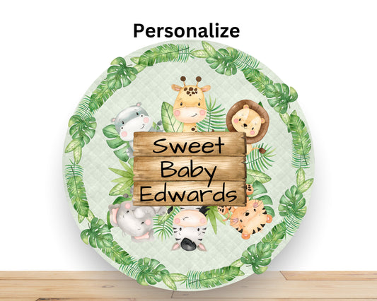 Personalized Baby Shower Wreath Sign, Safari Themed Round Metal Sign, Sign For Wreath, Desert Wreath Signs