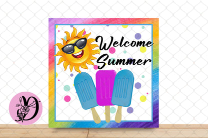 Popsicle Wreath Sign, welcome Summer Square Metal Sign, Sign For Wreath, Desert Wreath Signs