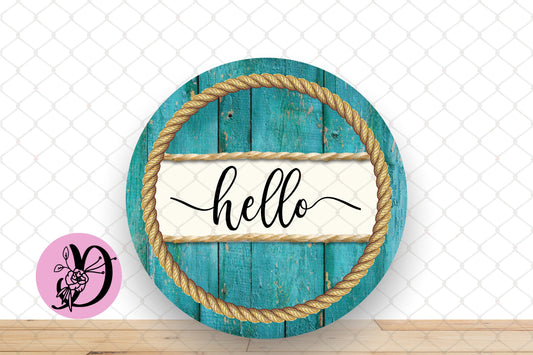 Everyday Wreath Sign, Hello Turquoise Round Metal Wreath Sign, Sign For Wreath, Desert Wreath Signs