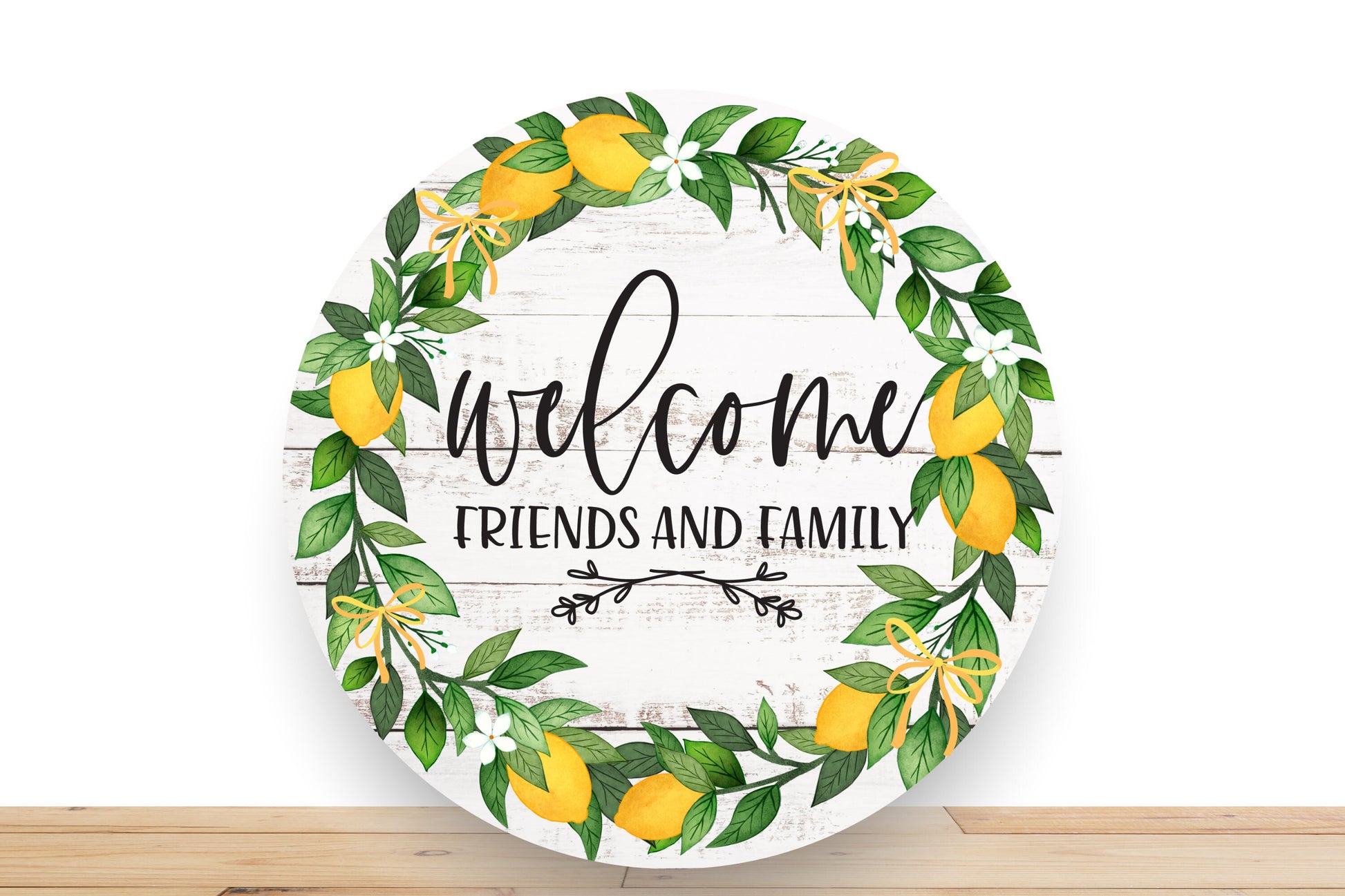 Lemon Wreath Sign, Welcome Friends and Family Round Metal Wreath Sign, Sign For Wreath, Desert Wreath Signs