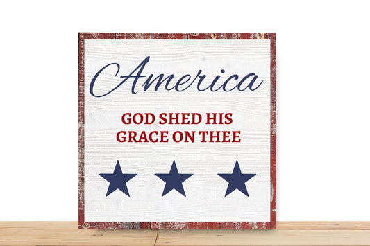 Patriotic Wreath Sign, America God Shed His Grace For Thee Square Metal Sign, Sign For Wreath, Desert Wreath Signs