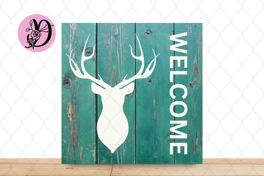 Deer Wreath Sign, Hunting Square Metal Sign, Porch Decorations, Sign For Wreath