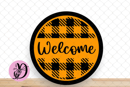 Halloween Wreath Sign, Welcome Orange And Black Halloween Round Metal Sign, Sign For Wreath, Desert Wreath Signs