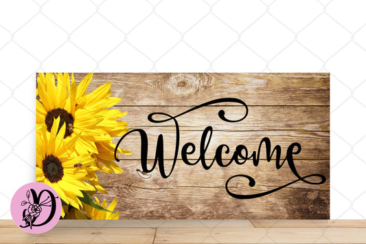 Sunflower Wreath Sign, Welcome Rustic Sunflower Rectangle Metal Sign, Signs For Wreath, Desert Wreath Signs