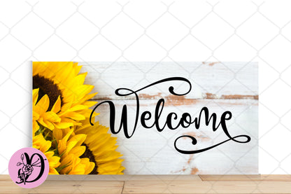 Sunflower Wreath Sign, Welcome Rustic Sunflower Rectangle Metal Sign, Signs For Wreath, Desert Wreath Signs