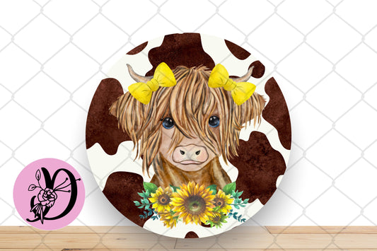 Highland Cow Sunflower Wreath Sign, Highland Cow Round Metal Wreath Sign, Sign For Wreath, Highland Cow Decorations