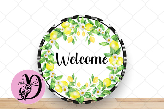 Lemon Wreath Sign, Welcome Lemon Round Metal Wreath Sign, Sign For Wreath, Desert Wreath Signs