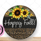 Fall Wreath Sign, Happy Fall Sunflower And Cheetah Round Metal Sign, Sign For Wreath, Desert Wreath Signs