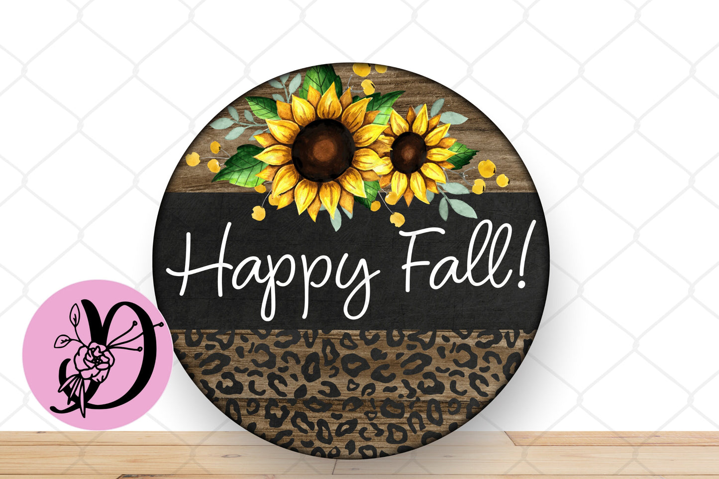 Fall Wreath Sign, Happy Fall Sunflower And Cheetah Round Metal Sign, Sign For Wreath, Desert Wreath Signs