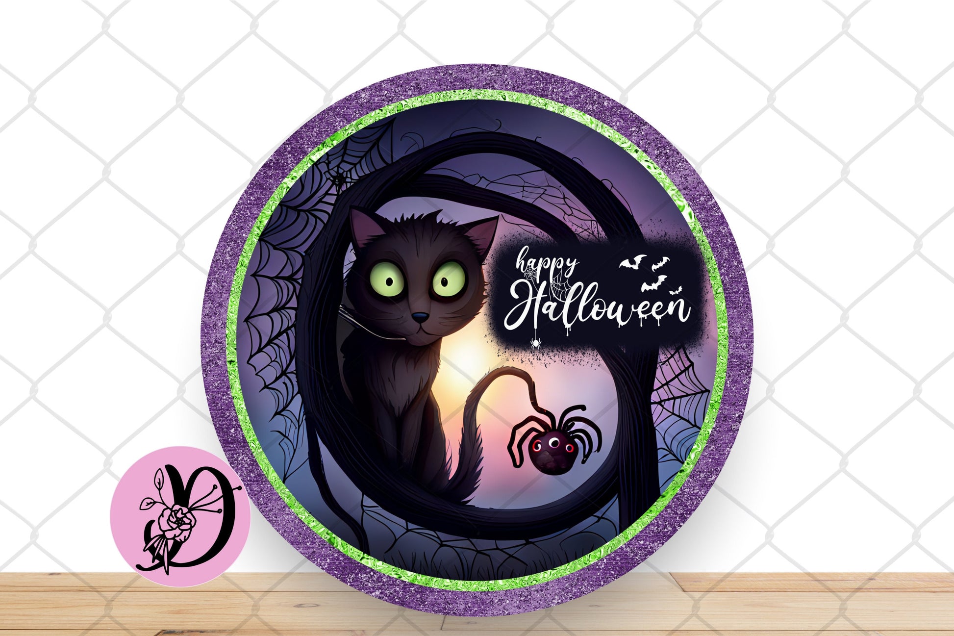 Halloween Wreath Sign, Spooky Black Cat, Happy Halloween Round Metal Sign, Sign For Wreath, Desert Wreath Signs