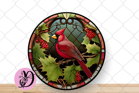 Christmas Wreath Sign, Stained Glass Cardinal Round Metal Sign, Sign For Wreath, Desert Wreath Signs