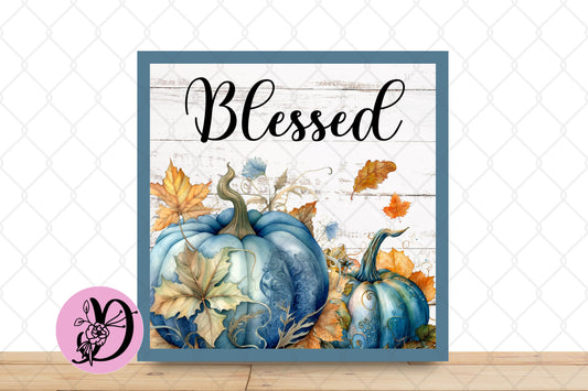 Fall Blessed Wreath Sign, Smoke Blue Autumn Wreath Sign, Wreath Attachment, Fall Smoke Blue Decor