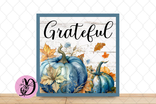 Fall Grateful Wreath Sign, Smoke Blue Autumn Wreath Sign, Wreath Attachment, Fall Smoke Blue Decor