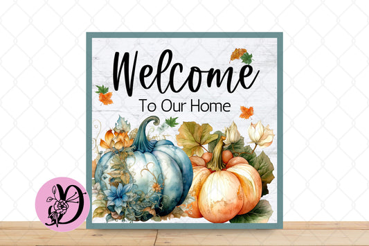 Fall Pumpkin Wreath Sign, Welcome To Our Home Wreath Sign, Wreath Attachment, Fall Smoke Blue Pumpkin Decor