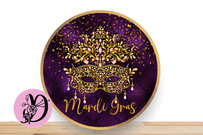 Mardi Gras Wreath Sign, Aluminum Round Sign for Wreath