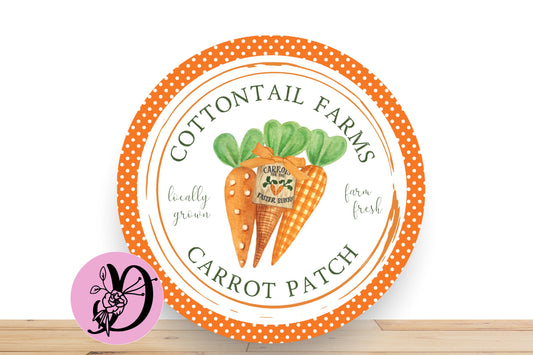 Easter Wreath Sign, Cottontail Farms Carrot Patch Sign, Round Flat Aluminum Sign For Wreath