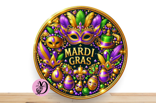 Mardi Gras Wreath Sign, Aluminum Round Sign for Wreath,