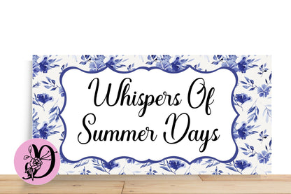 Summer Wreath Sing, Whispers Of Summer Days Rectangle Flat Aluminum Sign For Wreaths, Blue Floral Sign