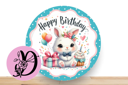 Happy Birthday Wreath Sign, Childerns Themed Happy Birthady Flate Aluminum Sign For Wreath, Birthday Sign With Presents and Cupcake