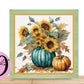 Autumn Fall Wreath Sign, Turquois And Tan Pumpkins With Sunflowers Wreath Sign, Square Flat Aluminum Sign For Wreath