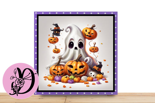 Halloween Ghost Wreath Sign, 3D Ghost Image Square Flat Aluminum Sign For Wreath