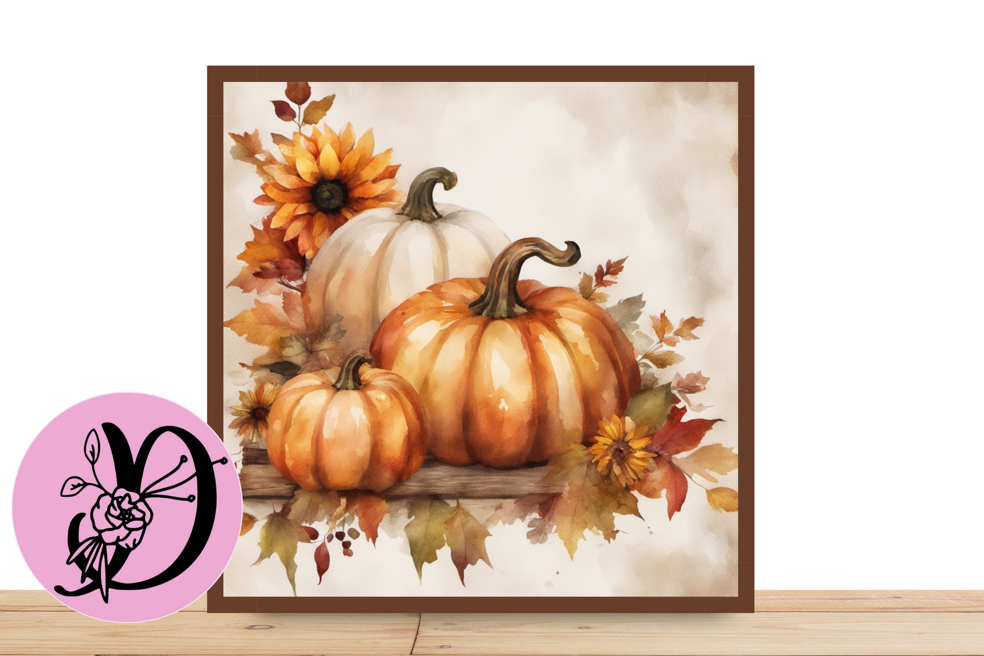 Autumn Fall Wreath Sign, Fall Pumpkin With Tans and Brown Colors, Square Flat Aluminum Sign For Wreath,