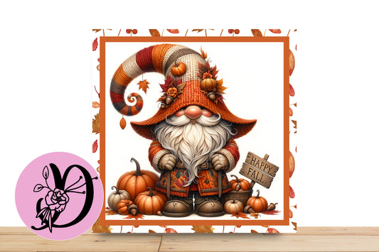 Fall Autumn Gnome Wreath Sign, Happy Fall Gnome, Flat Square Aluminum Sign For Wreaths,