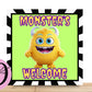 Halloween Monsters Welcome Wreath Sign, Yellow Monster with Lime Green Background Square Flat Aluminum Sign For Wreath