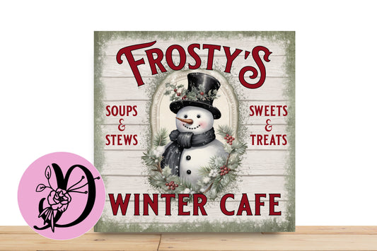 Christmas Wreath Sign, Rustic Frostys Winter Cafe Square Metal Sign, Sign For Wreath,Desert Wreath Signs